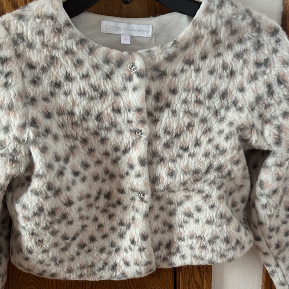 Catherine Malandrino Cream and Gray Faux Fur Jacket